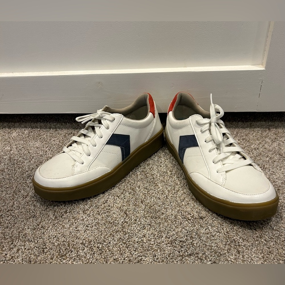 Dr. Scholl’s  White Sneakers with Blue and Red Accents